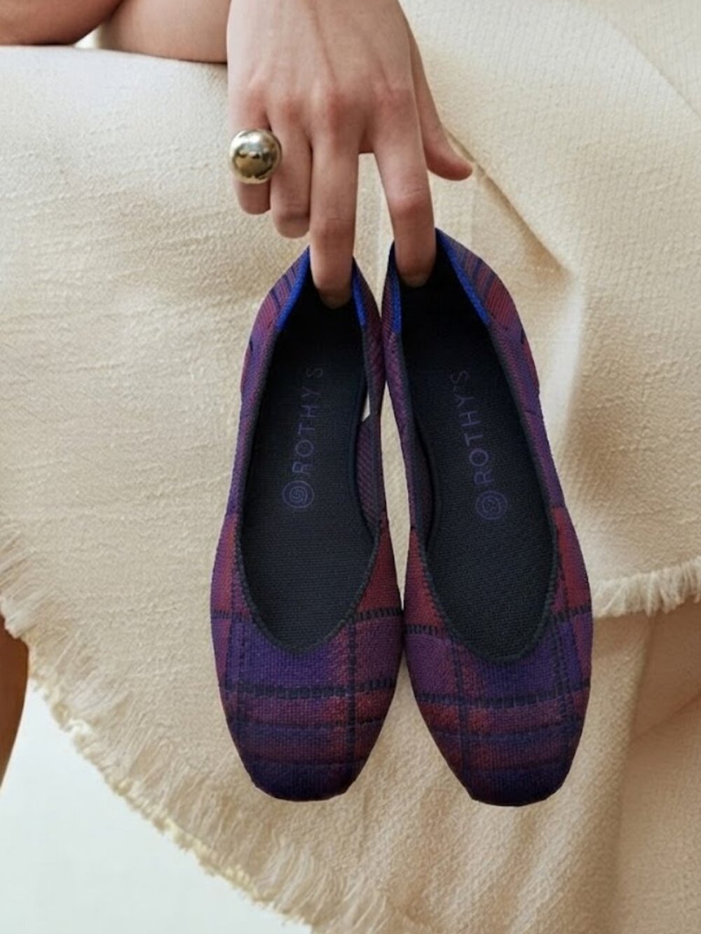 Rothy’s Cranberry Plaid The Square Toe Slip On Ballet Flats Size 9.5